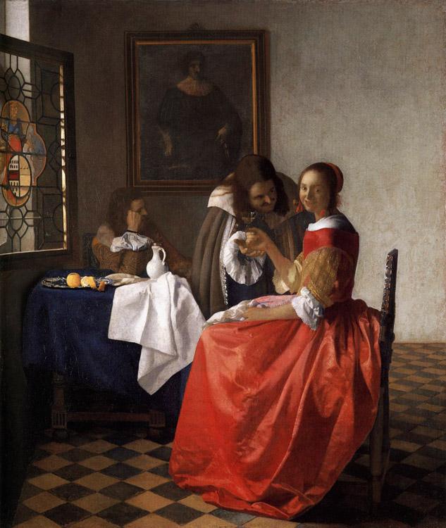 VERMEER VAN DELFT, Jan A Lady and Two Gentlemen t Sweden oil painting art